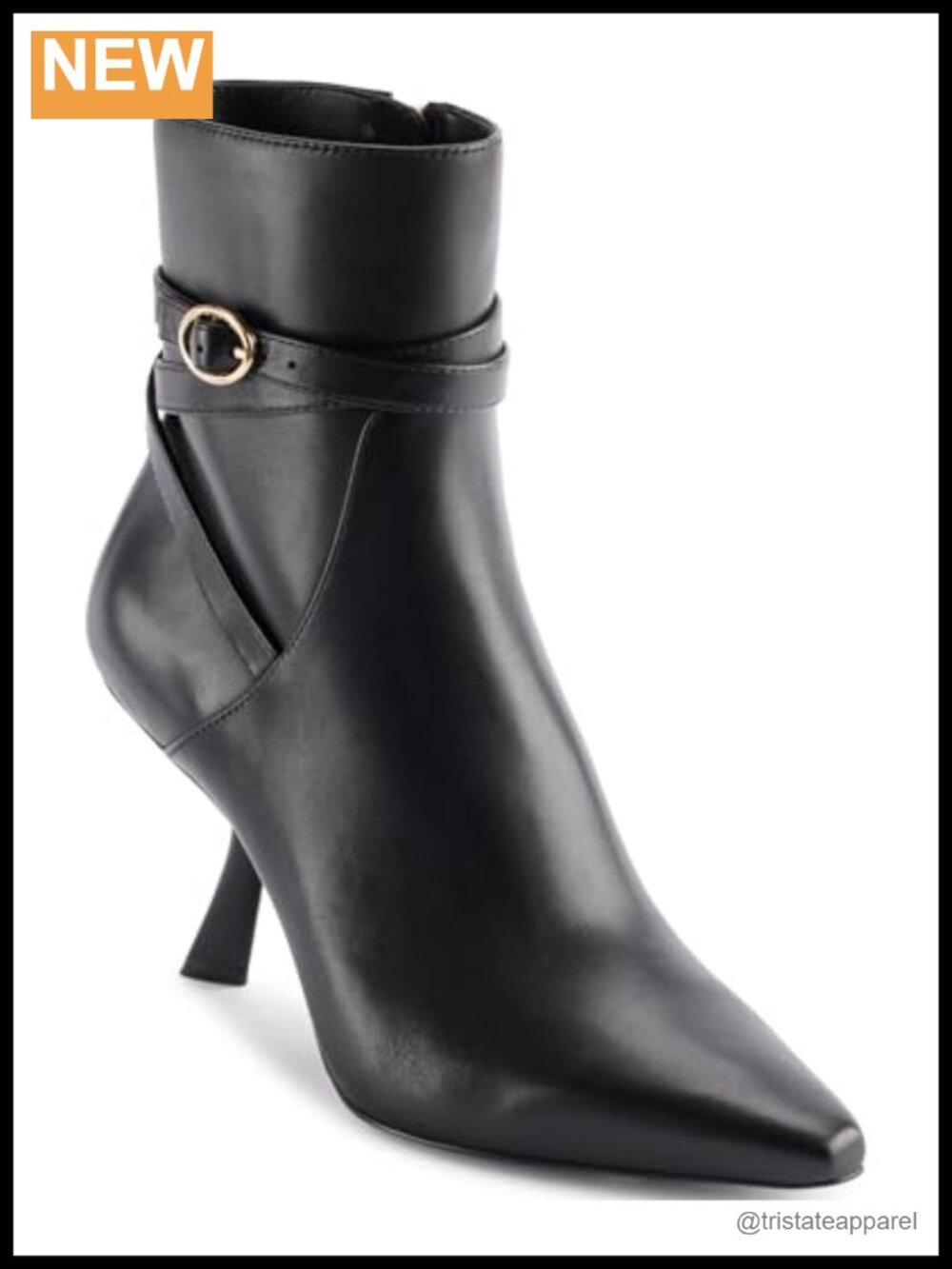Karly Pointed Toe Heeled Ankle Bootie Belt Detail Leather